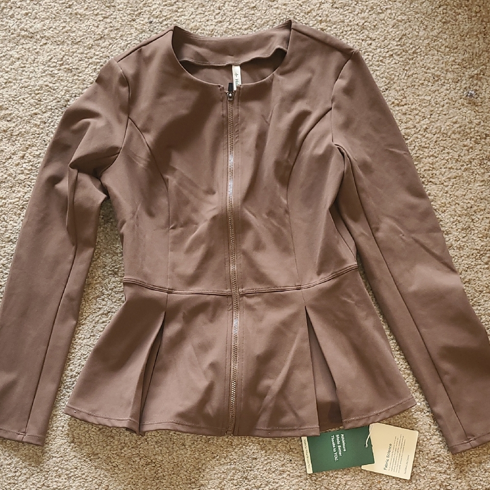 HALARA Brown Peplum Zip Jacket
